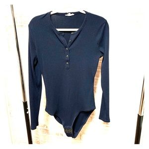 Madewell ribbed Henley-style body suit, snap close